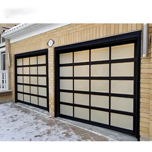 Puerta de garaje de aluminio a prueba de viento, vidrio sin marco, diseño gráfico de aluminio de lujo, moderno, aleación de aluminio, tamaño personalizado, 10x9