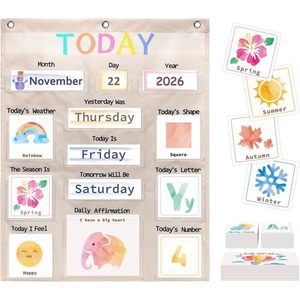 Calendario de pared con bolsillos para la mañana del día, 18x22.534, de tela, rectangular, vista diaria, regreso a clases - Product Image 1