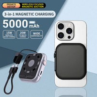 Pengisi Daya Nirkabel Magnetik 3-in-1 5000mAh 20W PD Pengisian Cepat Untuk Ponsel, Jam Tangan, Headset