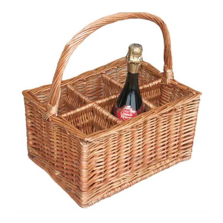 Portabottiglie Vimini Cesto In Vimini Per 4 Bottiglie - Rattan Naturale 30x30x30 Cm Cesto