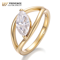 Bague tendance PROVENCE en or 10K 18K avec diamant de laboratoire taille marquise serti à griffes, bijou unisexe de haute joaillerie