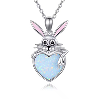 YFN bijoux 925 argent Sterling blanc opale coeur mignon lapin pendentif collier pour fille