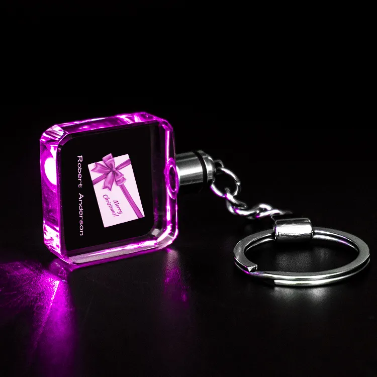 Porte-clés en cristal k9, nouveau design, personnalisé, photo 3d LED, porte-clés en verre cristal avec lumières led, vente en gros