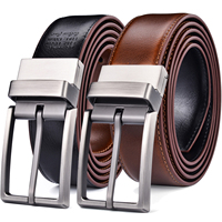 Sabuk Kulit Pria Model Terbaru 3.2CM Warna Coklat dan Hitam, Sabuk Kulit Asli Bolak-Balik untuk Pria dengan Gesper Putar