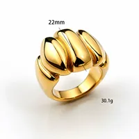 Edelstahl Modeschmuck Ring, Polierter Vergoldeter Breiter Gerillter Auffälliger Statement-Fingerring für Unisex Tägliches Tragen