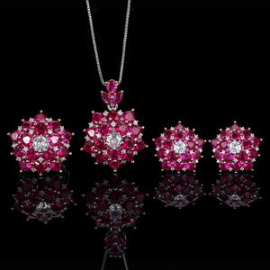 Wholesale Eco-friendly Copper Micro Pave Pink Zircon Floral Pendant <b>Earrings</b> Ring <b>Set</b> Female Jewelry <b>Set</b> for Women's Daily Wear - Product Image 3