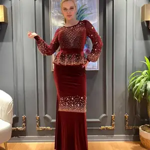 우아한 패션 터키 여성 공식 드레스 라인 석 드릴 미국 아프리카 숙녀 드레스 저녁 럭셔리 착용