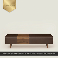 Banc de rangement de luxe écologique pour chaussures, avec extrémités recouvertes de cuir Nappa et glissières à fermeture douce pour entrée