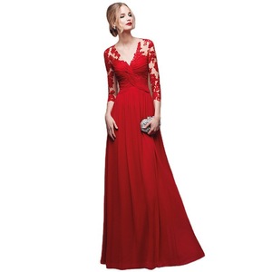 S0598N Nuovo Abito da Cerimonia in Raso alla Moda per Donne, <span class=keywords><strong>Vestito</strong></span> Lungo <span class=keywords><strong>Rosso</strong></span> a <span class=keywords><strong>Maniche</strong></span> <span class=keywords><strong>Lunghe</strong></span> per Banchetti e Feste - Product Image 5