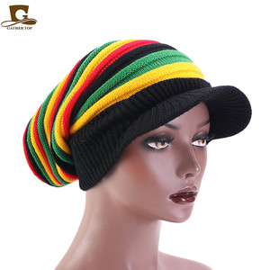 Visor <span class=keywords><strong>Rasta</strong></span> Slouchy Jamaica Marley Reggae Cap Rastafari Dreadlocks Tam Roots African Knit <span class=keywords><strong>Rasta</strong></span> Visor Hat para mujer - Product Image 3