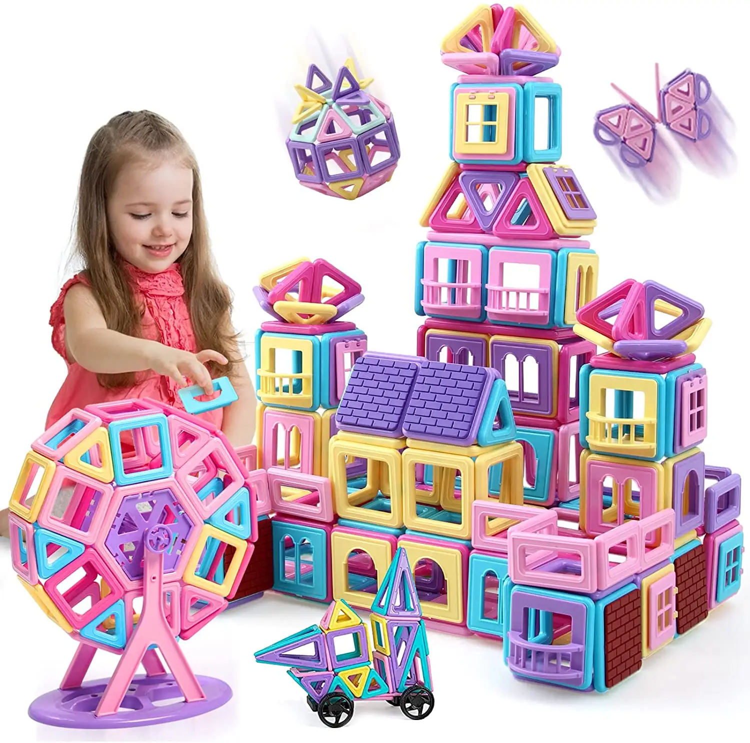 Piastrelle magnetiche per 3 4 5 6 7 8 + anni ragazzi ragazze blocchi magnetici Set da costruzione per bambini dai 3 ai 6 anni