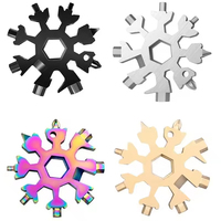 Outil multifonction 18-en-1 en acier inoxydable Snowflake, porte-clés léger, clé à molette, clé hexagonale, tournevis multifonction
