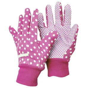 C3815-PK Pink Color Ladies' Gardening Flower Pattern Cotton Custom Gloves with PVC Dots