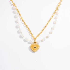 Collar de Perlas con Forma de Corazón, Cadena de Clavícula de Oro de 18K, Joyería Multicapa para Mujer, Uso Diario - Product Image 5