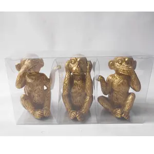 Commercio all'ingrosso Set di 3 di Imballaggio del PVC Resina Oro E Nero Tre Scimmia Statua di Non Parlare Male Non Sentire Il Male Vedere non Male per il ricordo