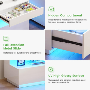 Motion Sensor LED Floating Nightstand with Wireless Charging Type-C USB Port Hidden Gun Drawer High Gloss Bedside <b>End</b> Side <b>Table</b> - Product Image 4