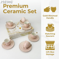 Ensemble tasse et soucoupe à café en céramique rose avec poignée dorée, service à thé vintage élégant, tasses à expresso de luxe pour cadeau, usage domestique ou café