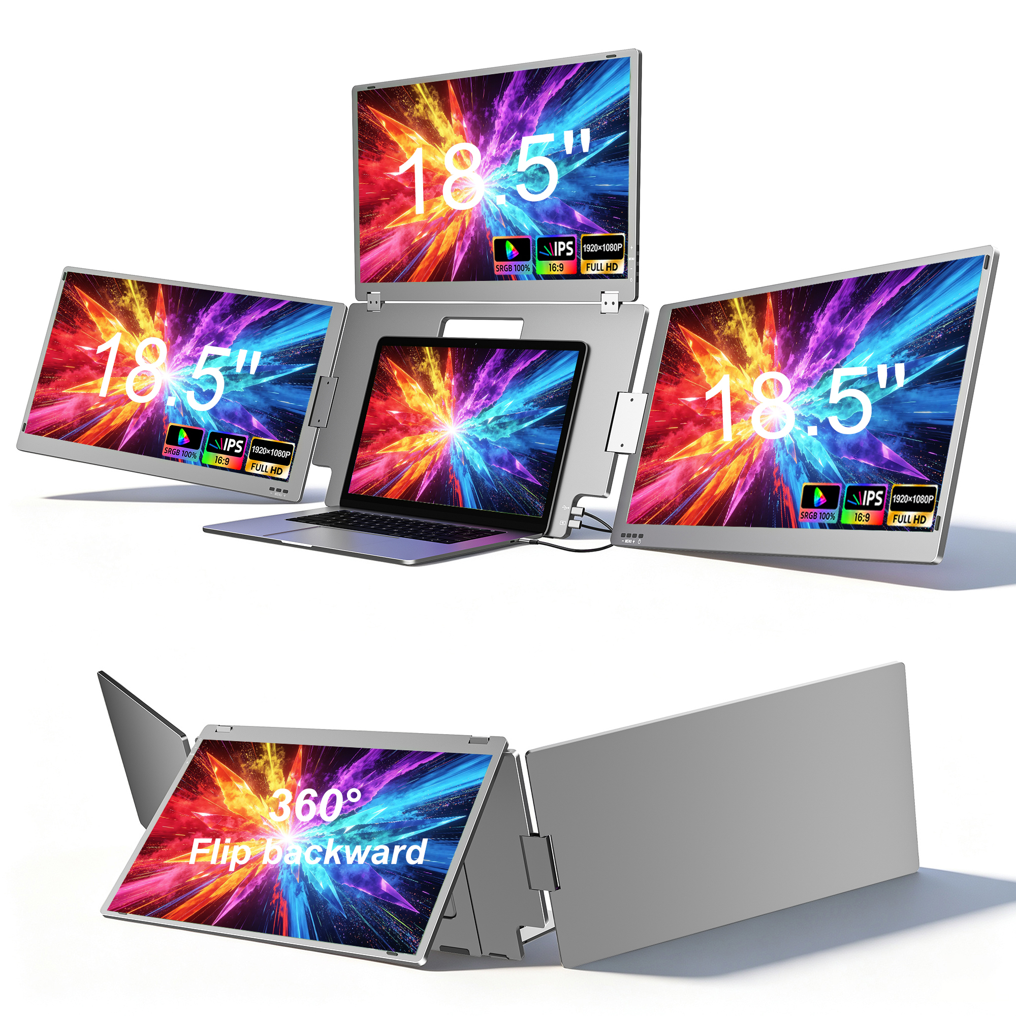 Triple Screen Extension <strong>2026</strong> New Trending Portable <strong>Monitor</strong> Super <strong>18</strong>.5 <strong>Inch</strong> FHD 1080P IPS 100% SRGB Workstation for Laptop