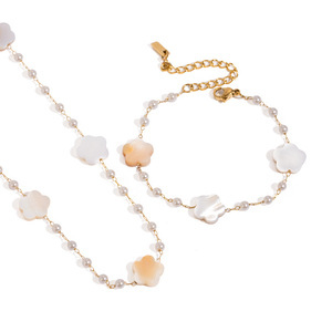 18k <b>Gold</b> Stainless Steel <b>Pearl</b> <b>Necklace</b> Non-fading Fashion Jewelry Wholesale <b>Necklace</b> and Bracelet Set - Product Image 4