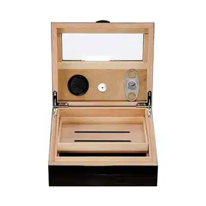 Personalized Gift Wooden Glass Top Custom Logo Printing Cigar Box Cigar Box Desktop Humidor