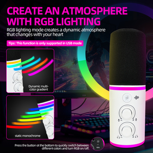 XTUGA <span class=keywords><strong>GV6</strong></span> USB-Stummschalt-Kondensatormikrofon RGB Nierenmikrofon USB/XLR Kabelgebunden für Computer Podcast Gaming Live-Streaming & Unterricht - Product Image 3