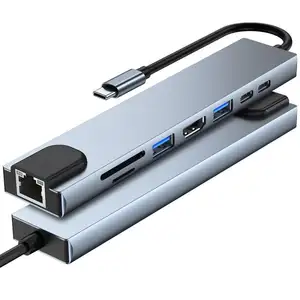 8-in-1 USB-C Docking Station USB 3.0 PD Hub với sạc Ethernet HDMI 4K TF/SD đầu đọc thẻ cho MacBook và các thiết bị khác