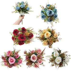 Lot en gros <span class=keywords><strong>de</strong></span> 10 têtes <span class=keywords><strong>de</strong></span> roses artificielles vintage, <span class=keywords><strong>bouquet</strong></span> imperméable pour décoration <span class=keywords><strong>de</strong></span> mariage et arrangement floral pour la fête nuptiale - Product Image 1
