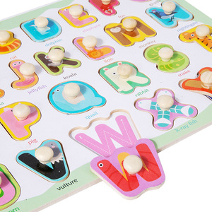 Cổ điển dễ dàng nắm bắt núm Toddler số bảng chữ cái bằng gỗ PEG câu đố cho trẻ em - Product Image 2