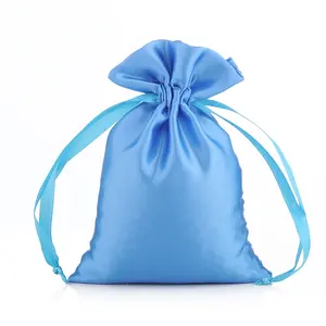 Tas Satin biru, kantung serut ekstensi rambut, Satin, tali serut, alat penata rambut sutra lembut, hadiah