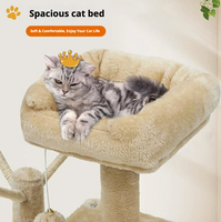 Arbre à chat moderne multi-niveaux en bois avec poteau à gratter en sisal, niche et hamac pour chats d'intérieur, 115 cm de haut, beige