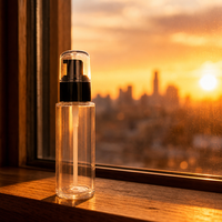 Flacon cosmétique en verre clair écologique, vide, pour lotion et sérum, avec pompe noire