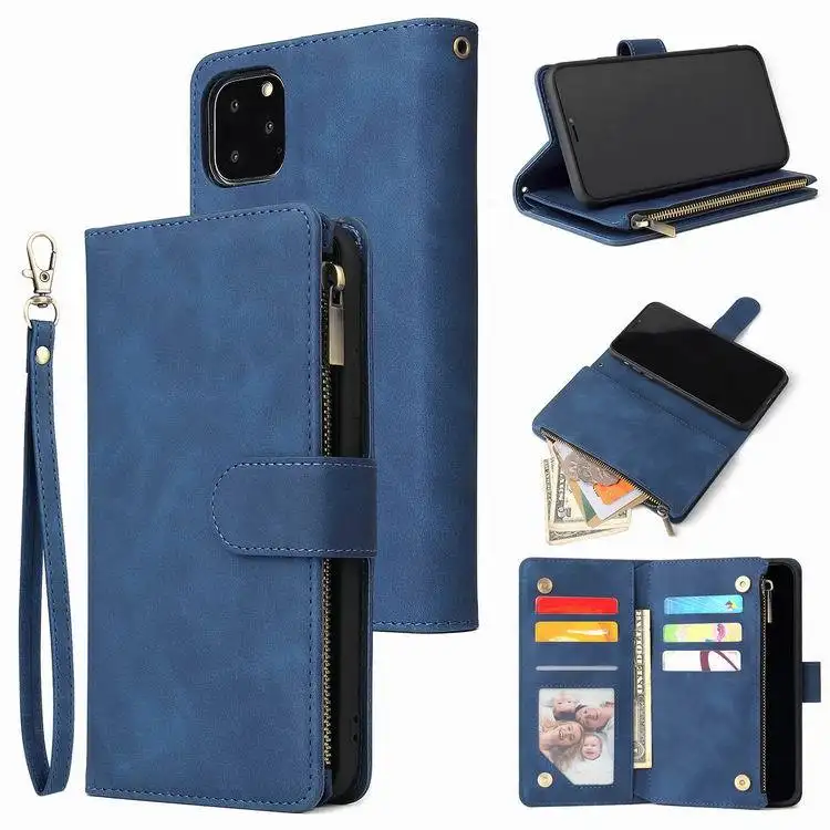 Zipper Wallet Pocket Leather Phone Case for iPhone 13 Pro Max PU TPU Cover Card Slots Mobile Case for iPhone 12 Pro XR XS 7 8