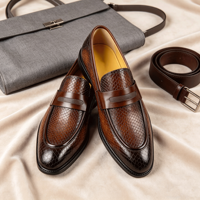 Chaussures habillées marron de luxe pour hommes, en cuir véritable gaufré dégradé, à enfiler, pour mariage et occasions décontractées, collection automne