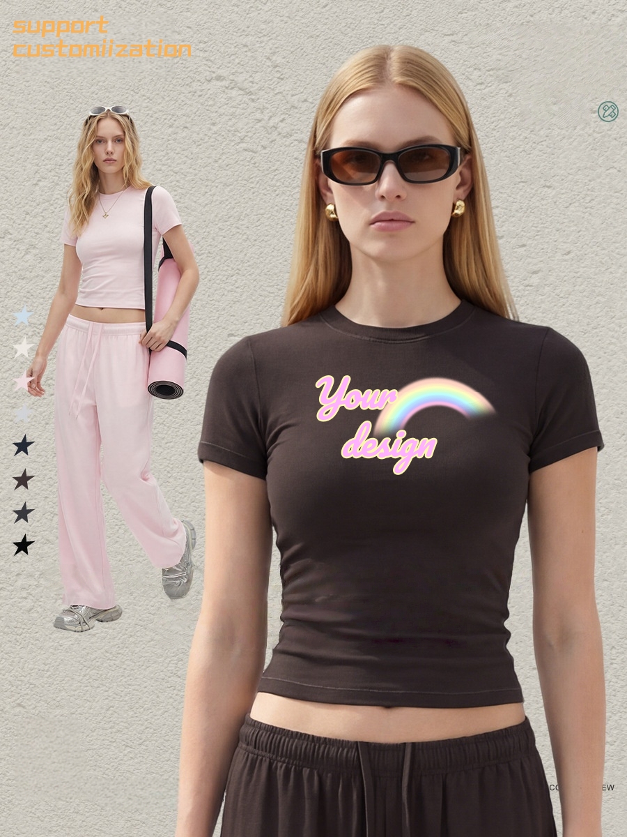 200gsm Cotton T Shirt Women Anti-Wrinkle Slim Fit Cropped Short Sleeve Casual Athletic Solid Summer Wholesale Custom Logo