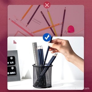 Deli 9172 Porte-stylos en métal maillé rond noir, organisateur de bureau, utilisation pour étudiants - Product Image 5
