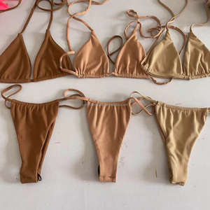 2022 новый дизайн для молодых девушек, комплект бикини из блестящей ткани, купальник с лямкой на шее и шнуровкой, синий купальный костюм, купальник - Product Image 4