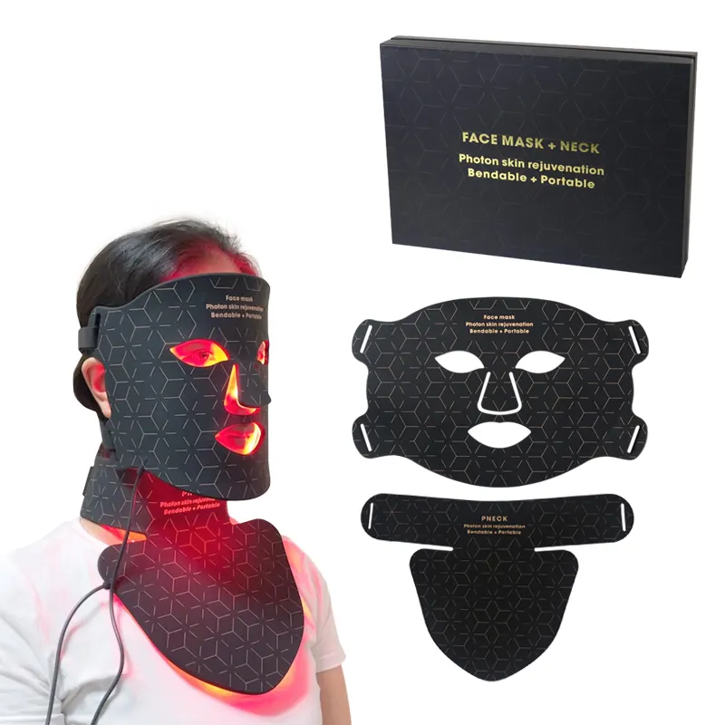Private Label Flexible SIlicone 660NM 850NM 460NM Blue LED Infra Red Light Therapy facemask and neck kit