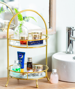Oro 2 Tier <span class=keywords><strong>Bagno</strong></span> Filo di Vanità di Trucco Dell'organizzatore Cosmetico di Immagazzinaggio <span class=keywords><strong>Mensola</strong></span> per Dresser e Piano di Lavoro - Product Image 2