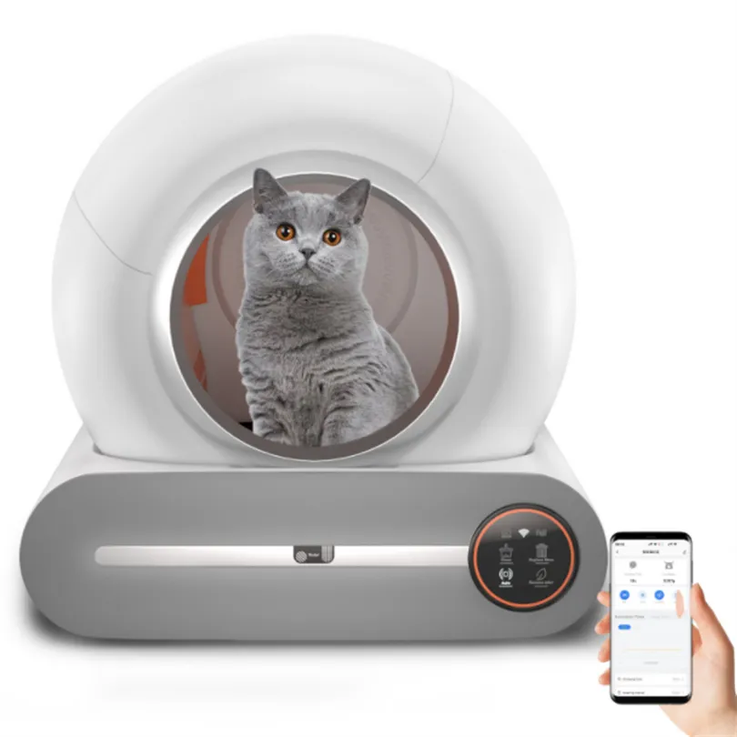 Toilet kucing ekstra besar perlindungan keselamatan cerdas membersihkan sendiri aplikasi pengendali jarak jauh anticubit otomatis kotak sampah kucing