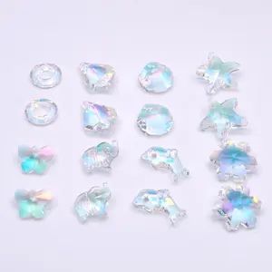 Single hole Crystal Glass Beads Plating AB Color Snow Starfish Shell Butterfly Elephant Charm Pendants for Jewelry Making DIY