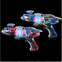 Pistolet Jouet LED en Plastique avec Balle Tournante, Lumières LED Multicolores, Sons, Flash et Musique - Cadeau de Noël et de Rentrée Scolaire, Jetable et Écologique