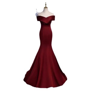 Wine Red Off The Shoulder Mermaid Evening Dress Asymmetric Tulle Skirt Formal Party Gown Women's Long Dress - Product Image 5