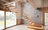 Escalier flottant en verre trempé avec panneaux en verre et support en acier inoxydable, escalier cantilever transparent