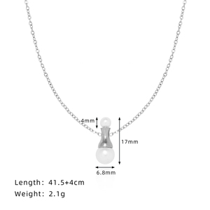 Collar con Colgante de Perla de Acero Inoxidable, Cadena Minimalista de 41.5+4cm, Joyería para Mujer, Perla de Imitación Plateada - Product Image 1
