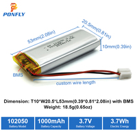 PONFLY Oem 102050 3.7V 1000mAh batterie Lipo Rechargeable 3.7V batterie li-polymère 1100mAh poche batterie au Lithium cellule
