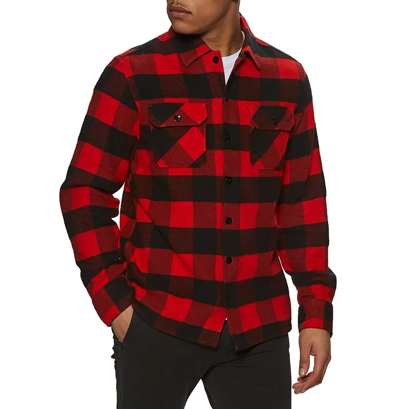 Factory High Quality Polyester Button Up Shirt For Men Fashion Mens Thick Warm Solid Color Long Sleeve Plaid Shirt Plus Size