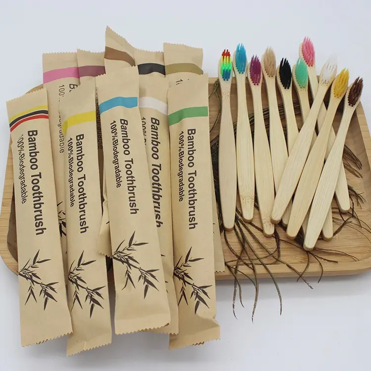 low moq wholesale 100% Natural Biodegradable Eco Friendly Wooden Customized logo Custom soft baby Bamboo Toothbrush