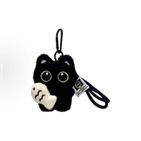Porte-clés en peluche pendentif chat noir mignon fraise fraîche, ornement à suspendre pour sac d'école d'étudiant
