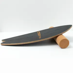 Custom Logo Sports Balance Board With Cork Roll Wood Board In Fish Shape For Exercise Athletic Training