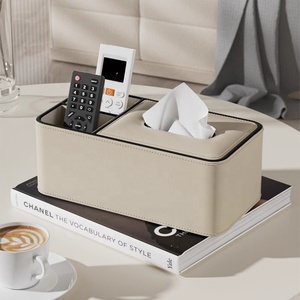 Boshiho Desktop Facial Tissue Container Home Napkin Boxes Leather Tissue Protector Covers with <b>Remote</b> <b>Control</b> Holders - Product Image 4